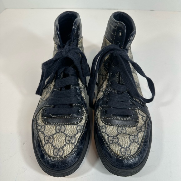 Gucci High Top Blue Croc Leather Monogram GG Canvas Sneakers Eu 36 US 6 - Picture 3 of 11